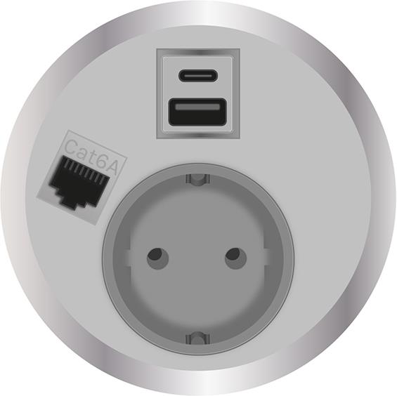 Модул Port El с 1х Шуко, USB тип A+C и 1х RJ45 Cat.6A, цвят Бял, ABL