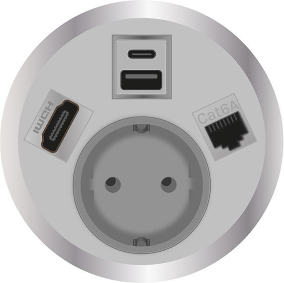 Модул Port El с 1х Шуко, USB тип A+C, RJ45 Cat.6A и HDMI, цвят Бял, ABL