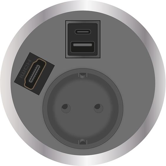 Модул Port El с 1х Шуко, USB тип A+C и HDMI, цвят Сив, ABL