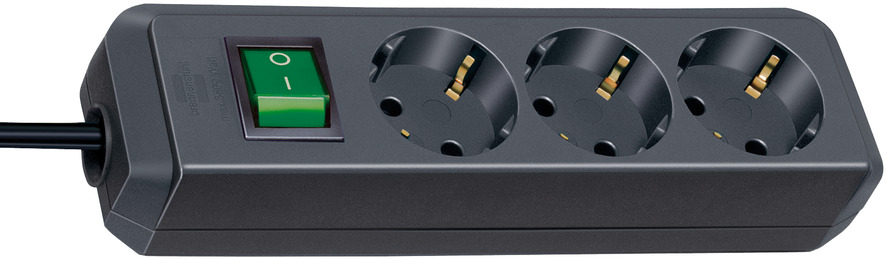 Разклонител с копче ЧЕРЕН 3x2P+E с кабел 5 метра / 1.5mm2 Eco-Line Brennenstuhl /до изчерпване/