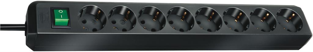 Разклонител с копче ЧЕРЕН 8x2P+E с кабел 3 метра / 1.5mm2 Eco-Line Brennenstuhl