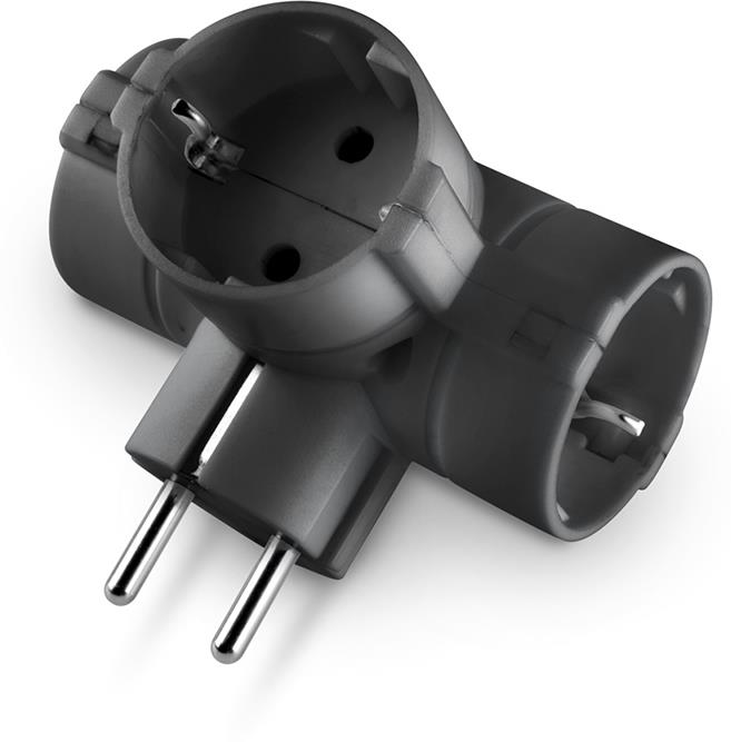 Адаптер за контакт 3х Шуко Т-образен черен, Scame