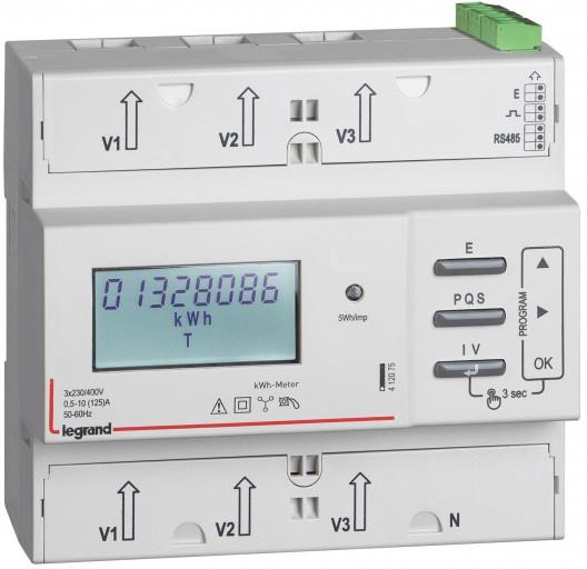 Трифазен електромер за ДИРЕКТНО мерене на ел. енергия EMDX3, Modbus, 2 тарифи, за DIN монтаж 6 мод, 125A, MID Legrand
