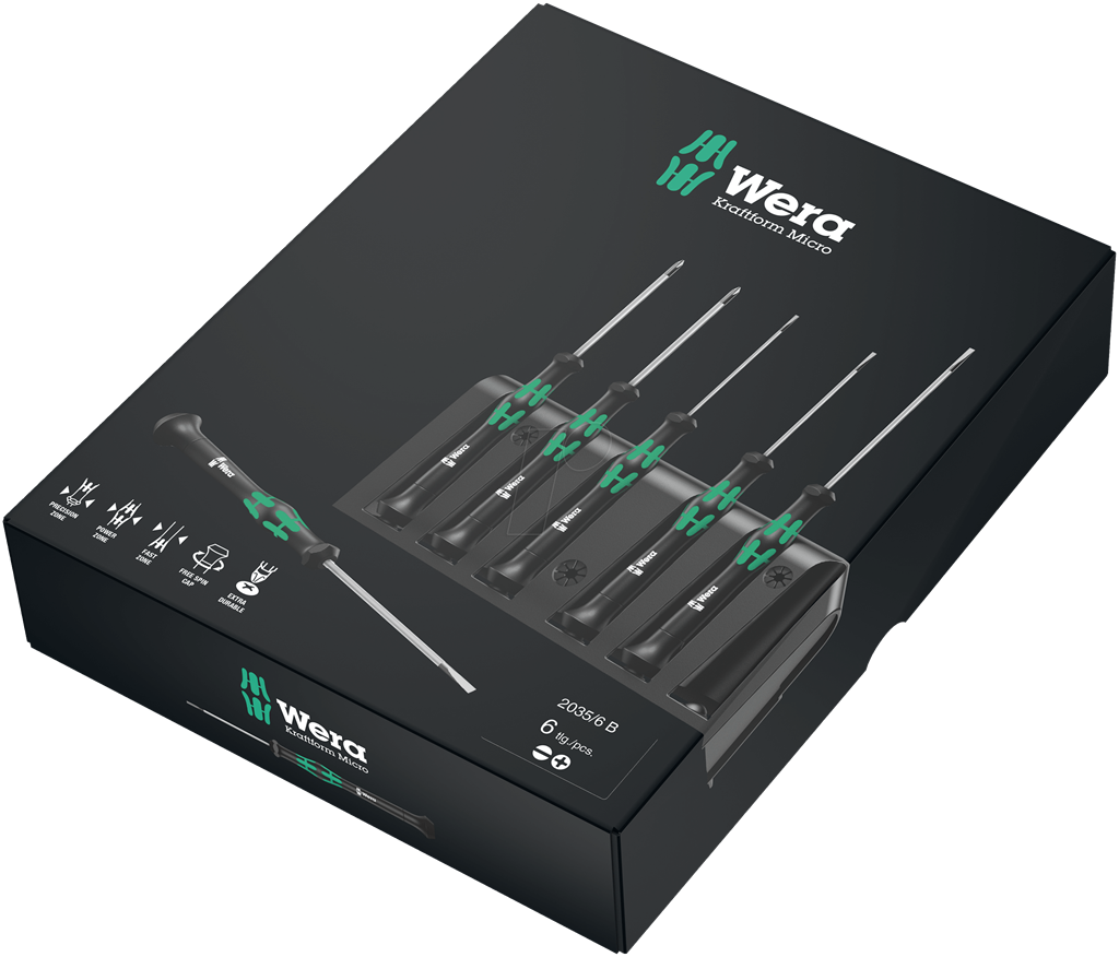 Комплект отвертки, 4х шлиц и 2х PH, 2035/6B Kraftform Micro Wera