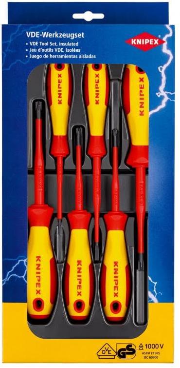 Комплект с 6 бр. отвертки VDE 1000V - 2х шлиц, 2х PH/S и 2х PZ/S, Knipex