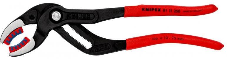 Клещи за сифони и ВиК връзки, с PVC челюсти, червена ръкохватка 250мм, Knipex
