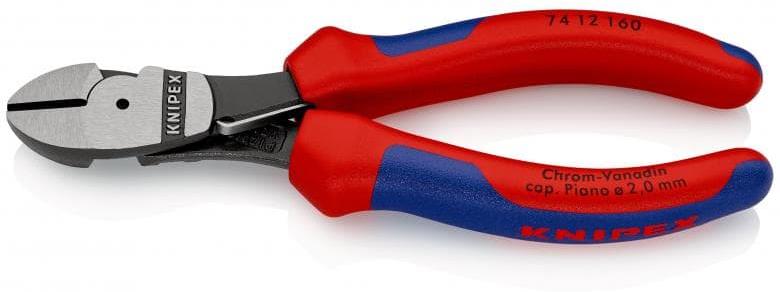 Клещи диагонални резачки усилени, синьо-червена ръкохватка 160мм, с отваряща пружина, Knipex