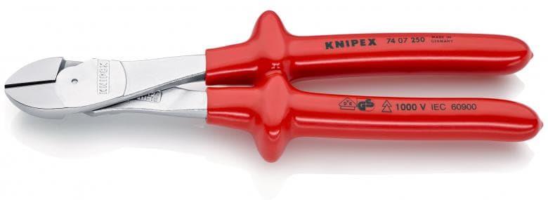 Клещи диагонални резачки усилени, хромирани, VDE 1000V гумирана червена ръкохватка 250мм, Knipex