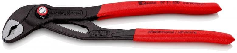 Клещи раздвижени Cobra QuickSet, червена ръкохватка 250мм, Knipex