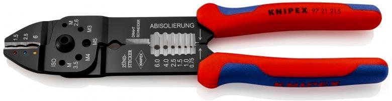 Клещи за кримпване на кабелни накрайници 0.5-6мм2 изолирани, синьо-червена ръкохватка 230мм, Knipex