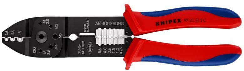 Клещи за кримпване на кабелни накрайници 0.5-6мм2 неизолирани, синьо-червена ръкохватка 230мм, Knipex