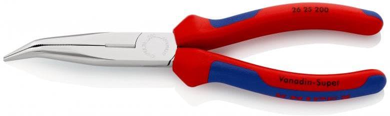 Клещи резачки с извит дълъг остър връх, хромирани, синьо-червена ръкохватка 200мм, Knipex