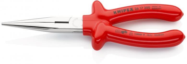 Клещи резачки с дълъг остър връх, хромирани, VDE 1000V гумирана червена ръкохватка 200мм, Knipex
