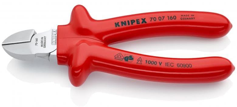 Клещи диагонални резачки, хромирани, VDE 1000V гумирана червена ръкохватка 160мм, Knipex