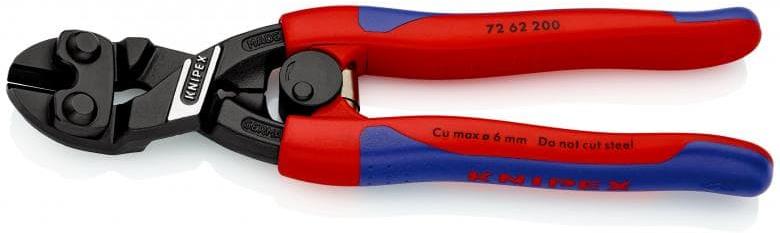 Клещи диагонални резачки за пластмаса усилени, синьо-червена ръкохватка 200мм, с отваряща пружина, Knipex