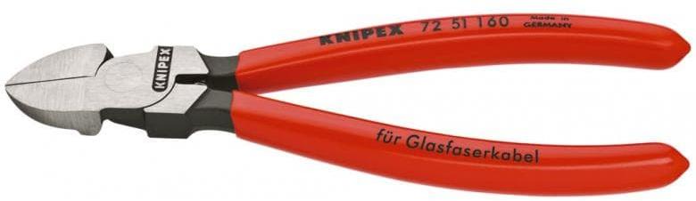 Клещи диагонални резачки за оптика, червена ръкохватка 160мм, с отваряща пружина, Knipex