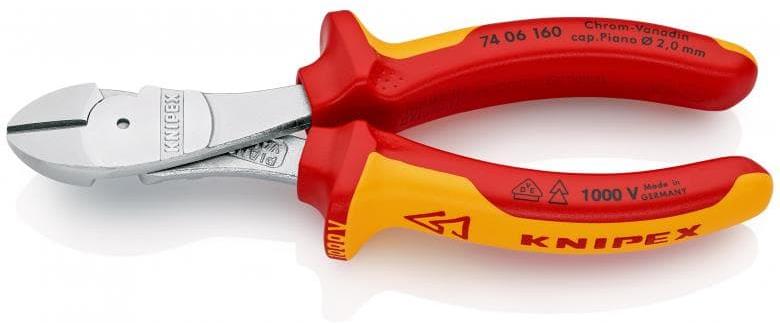 Клещи диагонални резачки усилени, хромирани, VDE 1000V жълто-червена ръкохватка 160мм, Knipex