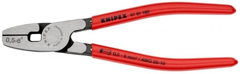 Клещи за кримпване на кабелни накрайници 0.5-6мм2, червена ръкохватка 180мм, Knipex
