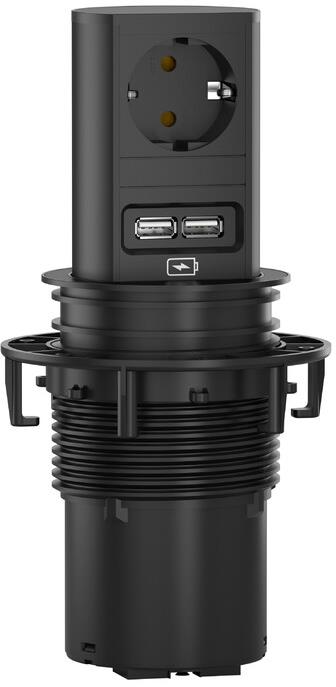 Модул ELEVATOR с 1х Шуко и USB тип A+A, с кабел 2м, цвят Черен, Bachmann