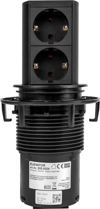 Модул ELEVATOR с 2х Шуко, с кабел 2м, цвят Черен, Bachmann