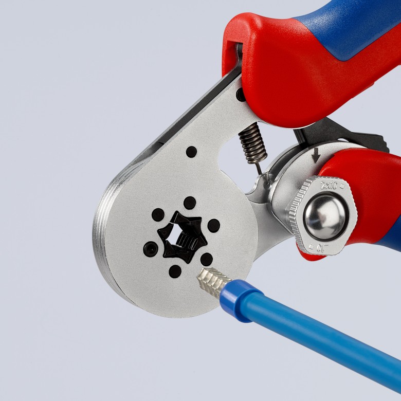 Клещи автоматични за кримпване на кабелни накрайници 0.08-10мм2 шестостен, хромирани, ръкохватка 180мм, с пружина, Knipex