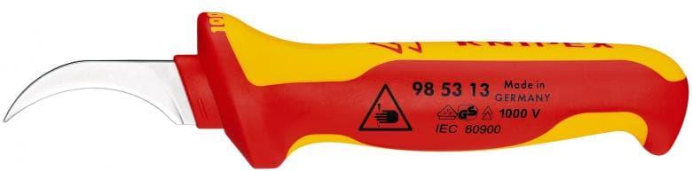 Кабелен нож извит, VDE 1000V жълто-червена ръкохватка 190мм, Knipex