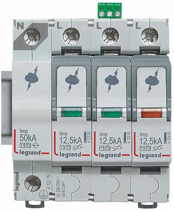 Катоден отводител тип 1+2 SPD 12.5kA 320V 3P+N L с индикация Legrand