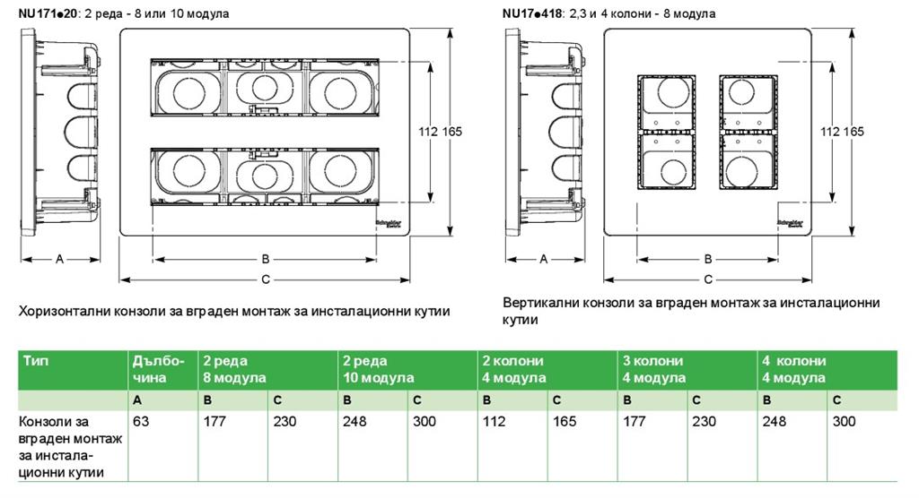 Моноблок за скрит монтаж 2x4 мод. цвят Алуминий Unica System+ SE
