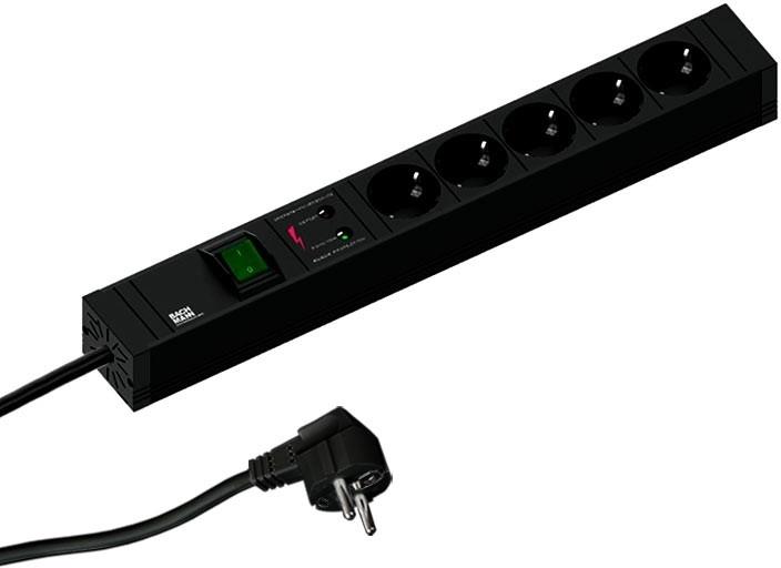 Разклонител ЧЕРЕН 5x2P+E с кабел 2 метра, копче, с SPD арестор CONNECT LINE, Bachmann