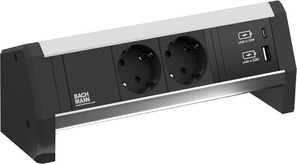 Модул DESK 1 с 2х Шуко и USB тип A+C, цвят Черен, Bachmann