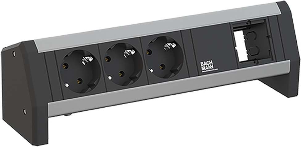 Модул DESK 1 с 3х Шуко и 1х празен модул, с кабел 1м, цвят Черен, Bachmann
