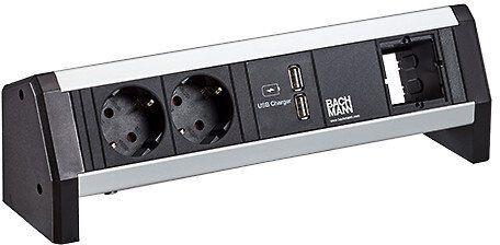 Модул DESK 1 с 2х Шуко, USB тип A+C и 1х празен модул, цвят Черен, Bachmann
