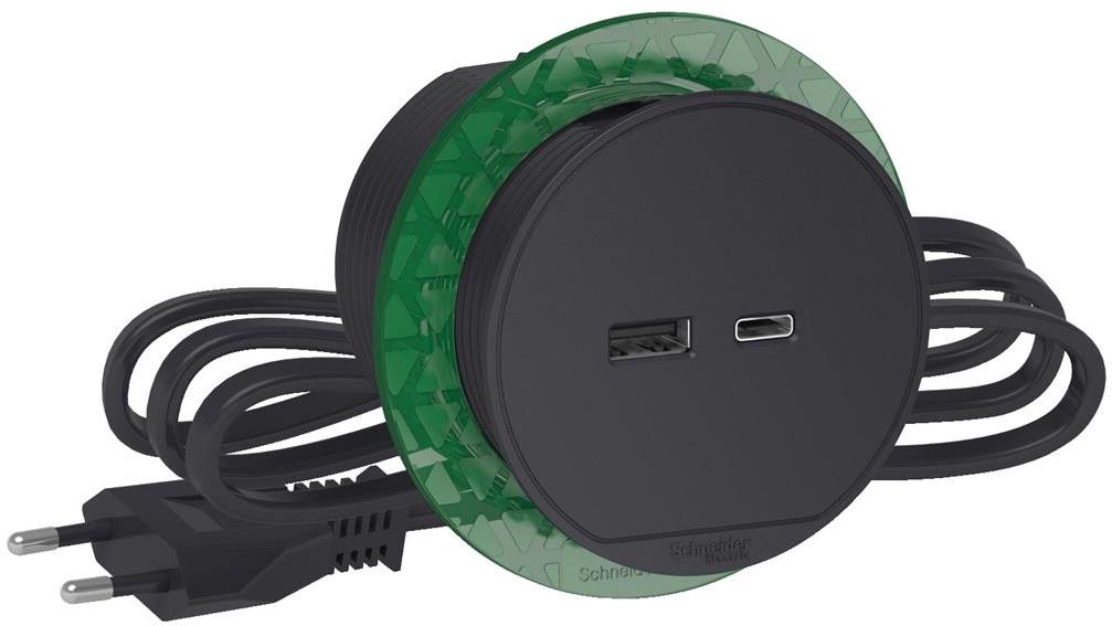 Модул за вграждане в бюро 2xUSB тип A+C, кабел 2м, цвят Антрацит Unica System+ SE