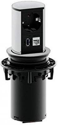 Модул ELEVATOR с 1х Шуко, 1x RJ45 Cat.6A и 1x USB 3.0, цвят Алуминий, Bachmann