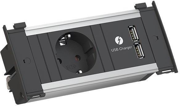 Модул за KAPSA XS с 1х Шуко и USB тип A+A, цвят Черен, Bachmann