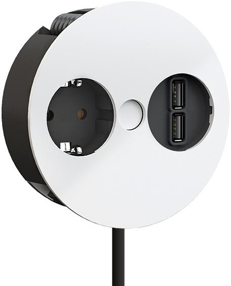 Модул TWIST с 1х Шуко и USB тип A+A, с кабел 2м, цвят Бял, Bachmann