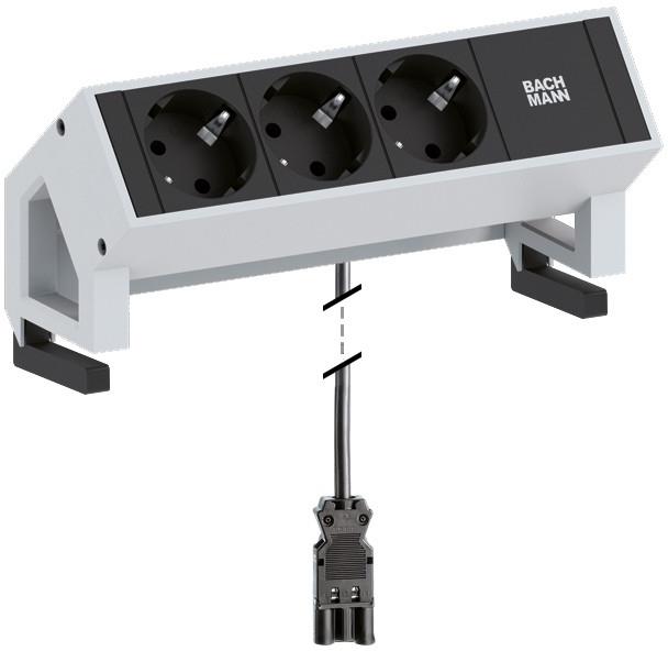 Модул DESK 2 с 3х Шуко, с кабел 1.5м, цвят Бял, Bachmann