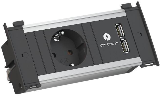 Модул за KAPSA XS с 1х Шуко и USB тип A+A, с кабел 2м, цвят Черен, Bachmann