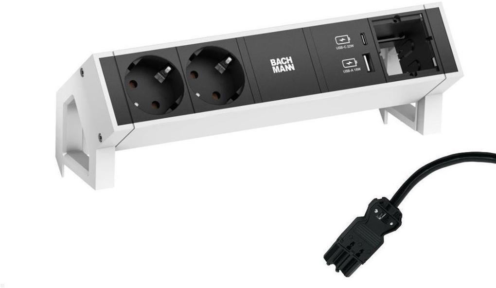 Модул DESK 2 с 2х Шуко, USB тип A+C и 1х празен модул, цвят Бял, Bachmann