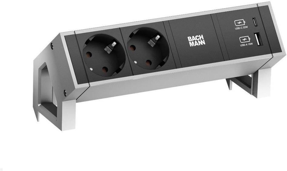 Модул DESK 2 с 2х Шуко и USB тип A+C, цвят Инокс, Bachmann