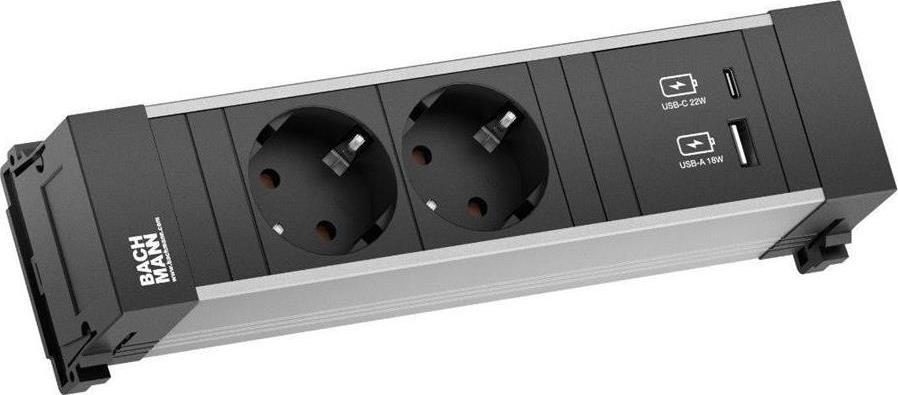 Модул за POWER FRAME 3M с 2х Шуко и USB тип A+C, цвят Черен, Bachmann