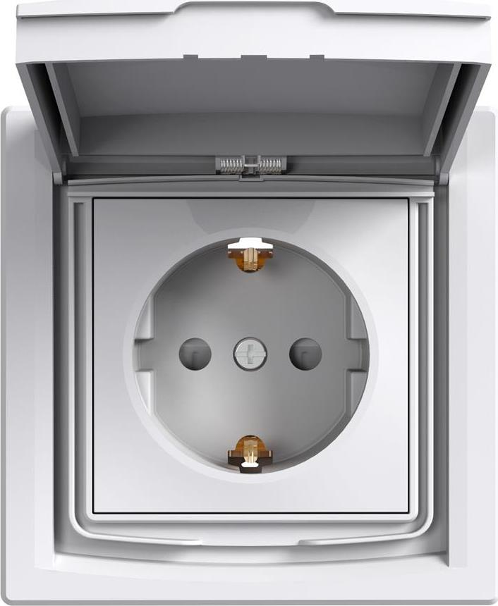 Контакт ШУКО 16A с капак IP44 и детска защита моноблок цвят Бял Asfora SE