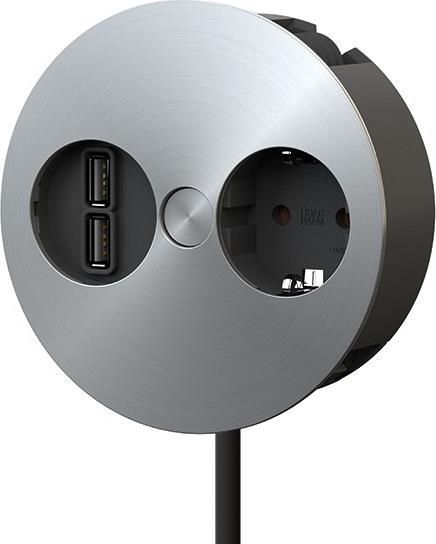 Модул TWIST с 1х Шуко и USB тип A+A, с кабел 2м, цвят Инокс, Bachmann