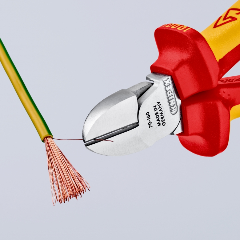 Клещи диагонални резачки, хромирани, VDE 1000V жълто-червена ръкохватка 160мм, Knipex