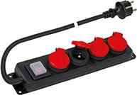 Разклонител с копче ЧЕРЕН 4x2P+E IP44 с кабел 1.5 метра / 1.5mm2 Scame