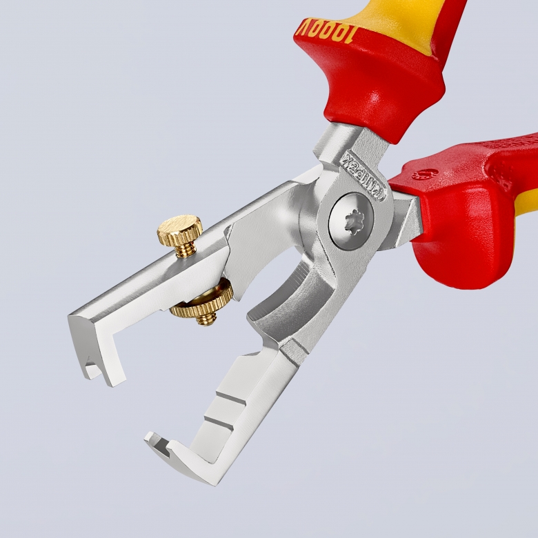 Клещи заголващи и кабелни ножици StriX, хромирани, жило Ø50мм, VDE 1000V жълто-червена ръкохватка 180мм, Knipex