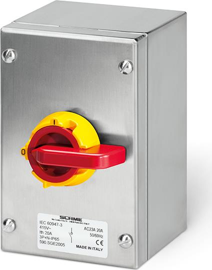 Пакетен прекъсвач Y1 40A 3P+N I-0 в неръждаемо табло 100x160x90mm IP65 Isolators Scame