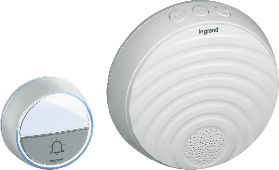 Безжичен звънец Comfort бял 220V в комплект с бутон 100 метра IP44, 15 мелодии Legrand