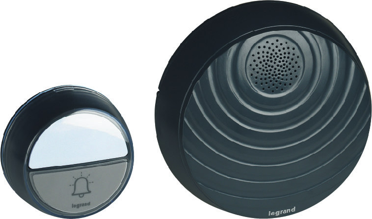 Безжичен звънец Comfort черен в комплект с бутон 100 метра IP44, 15 мелодии Legrand