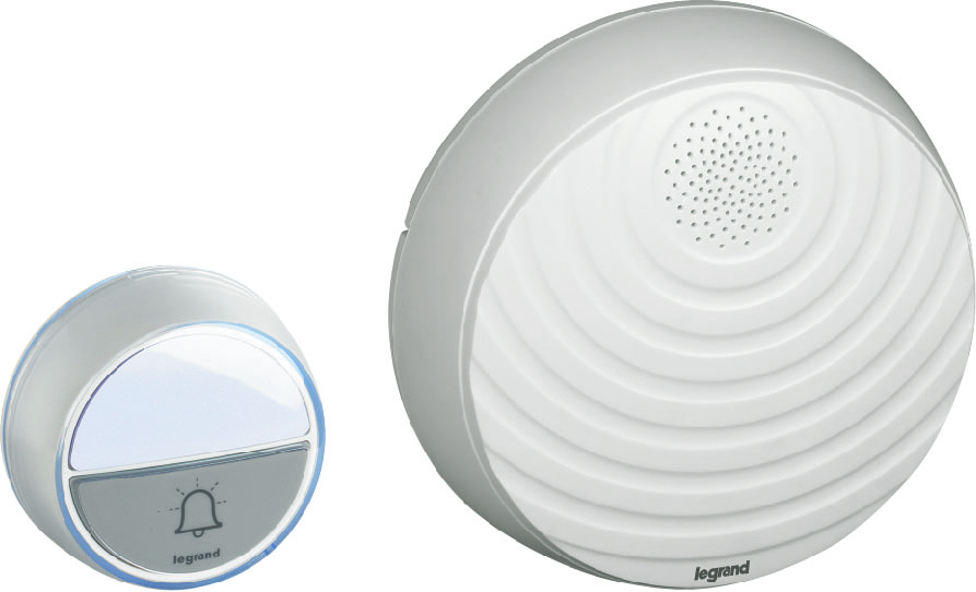 Безжичен звънец Comfort бял в комплект с бутон 100 метра IP44, 15 мелодии Legrand